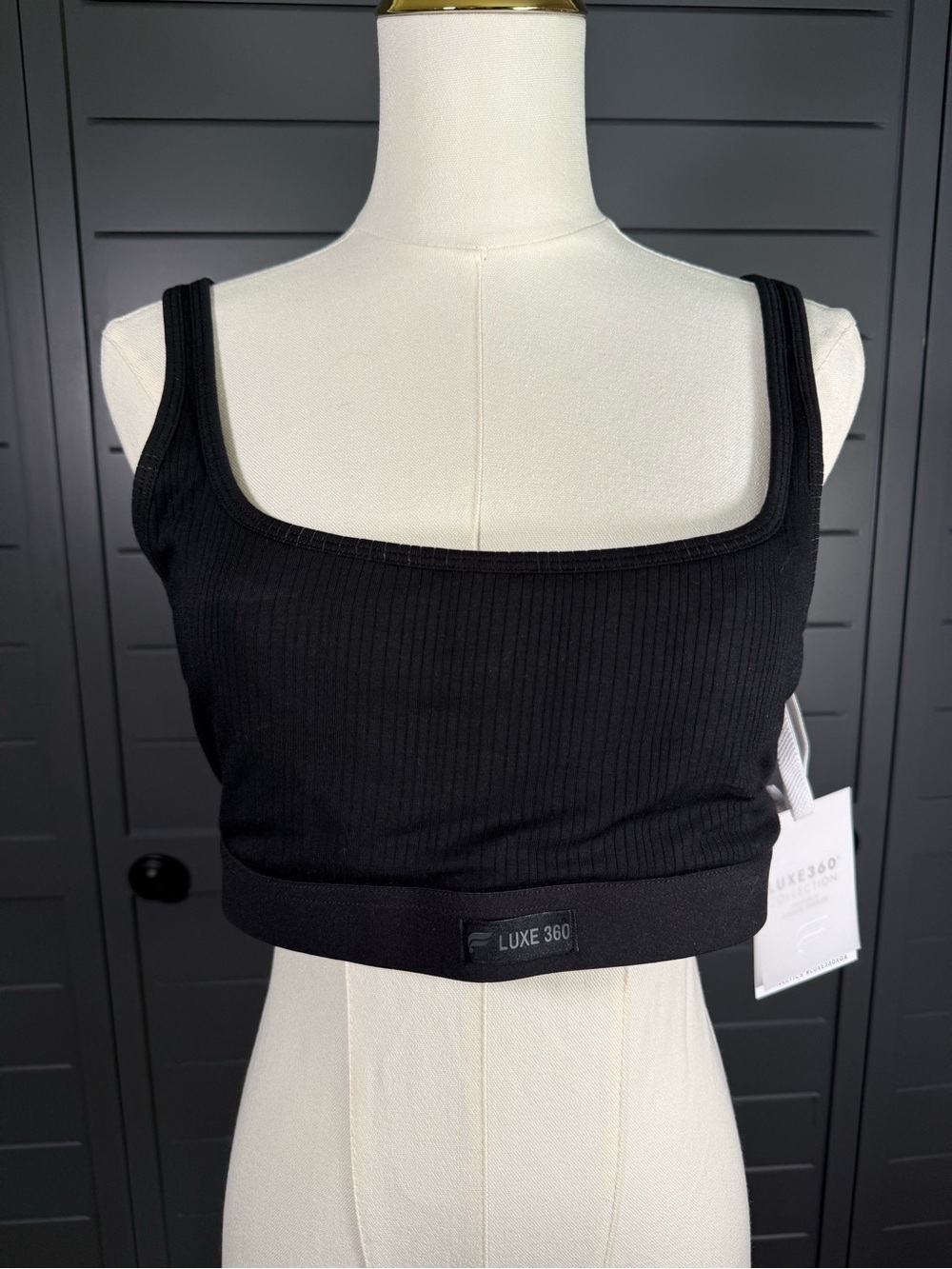 Fabletics Black Ribbed Square-Neck Crop Top